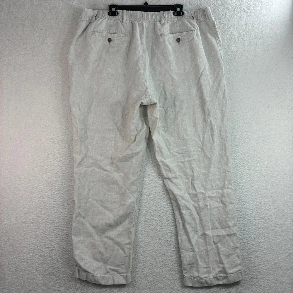Caribbean Linen Pants Men 44x30 Beige Relaxed Drawstring Beach Coastal Summer‎